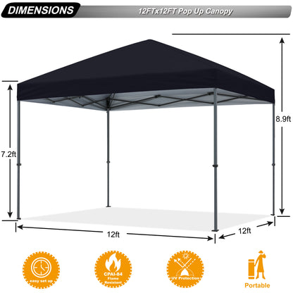 12 Ft X 12 Ft Easy Pop up Outdoor Canopy Tent,Black