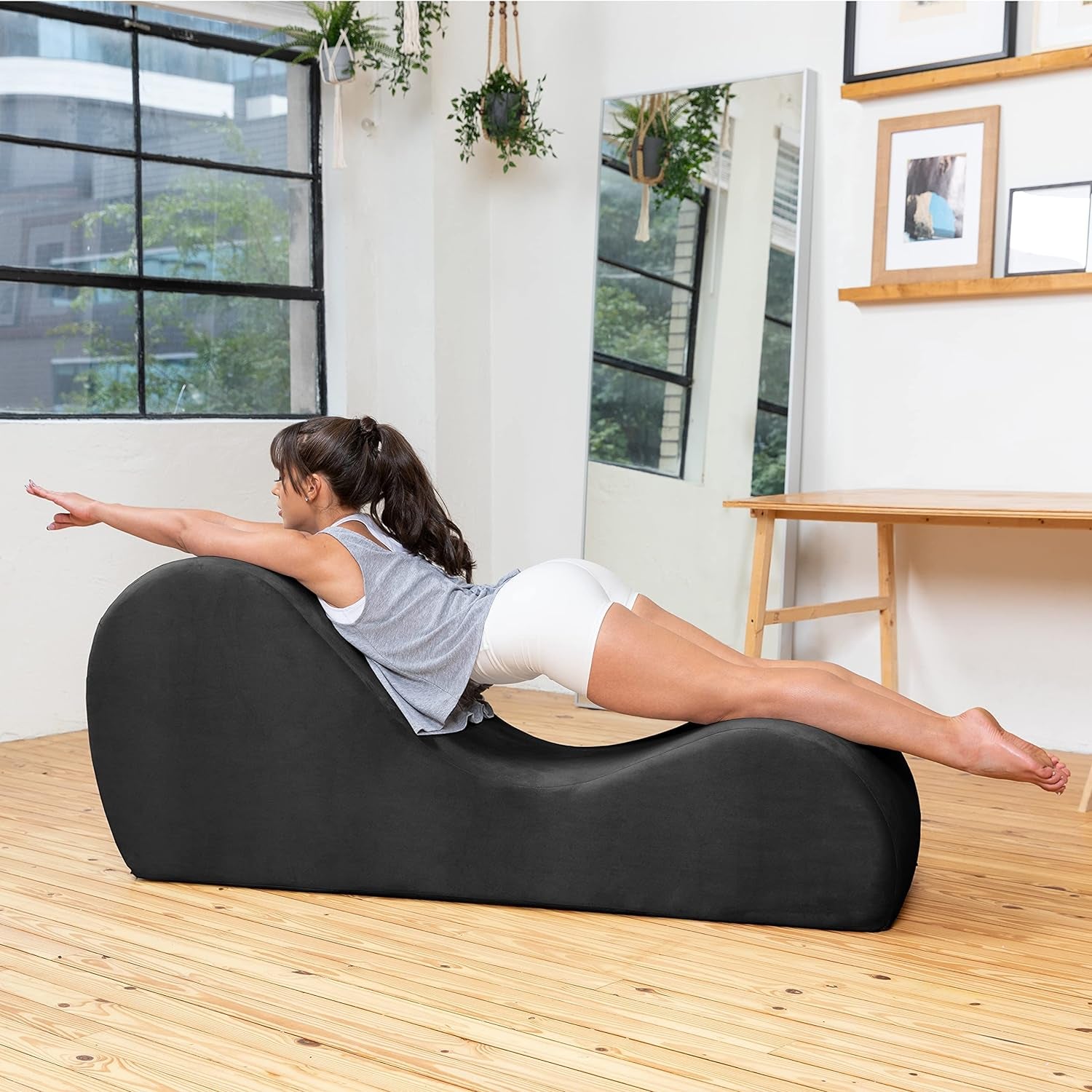 Sleek Chaise Lounge for Yoga-Made in the Usa-For Stretching, Relaxation, Exercise & More, 60D X 18W X 26H Inch, Black