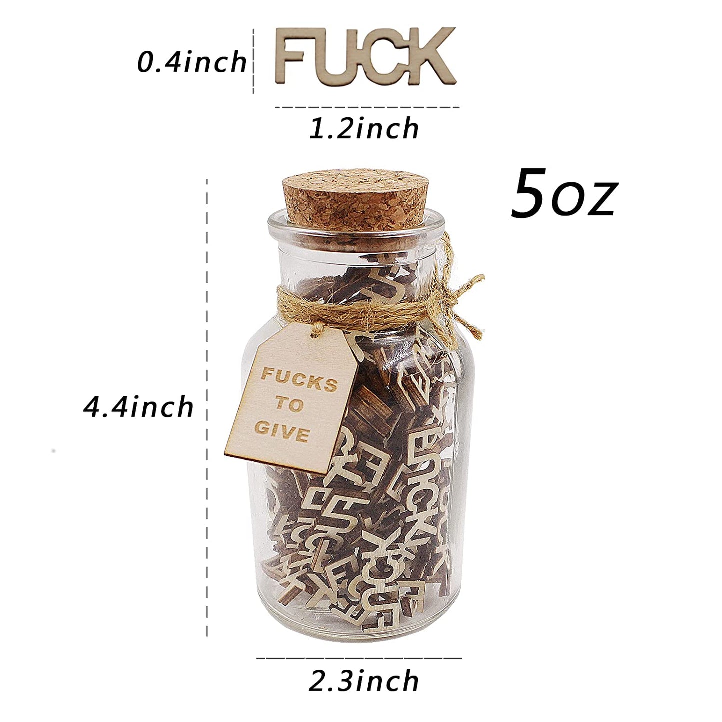 Jar of Fucks（5Oz）Gift Jar,Fucks to Give,Fuck Wooden Cutout Letter Piece Bad Mood Vent Spoof Birthday Day,Holiday, Gift to Friend,Funny Gift,Valentines Day.