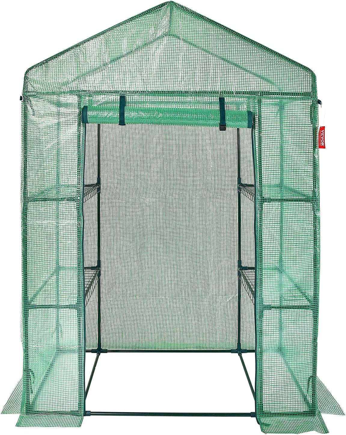 Walk-In Green House, 55.5 X 29.3 X 80.7 Inch, Portable Greenhouse with Shelves, High Strength PE Cover with Roll-Up Zipper Door and Steel Frame, Set up in Minutes, for Planting and Storage - Design By Technique