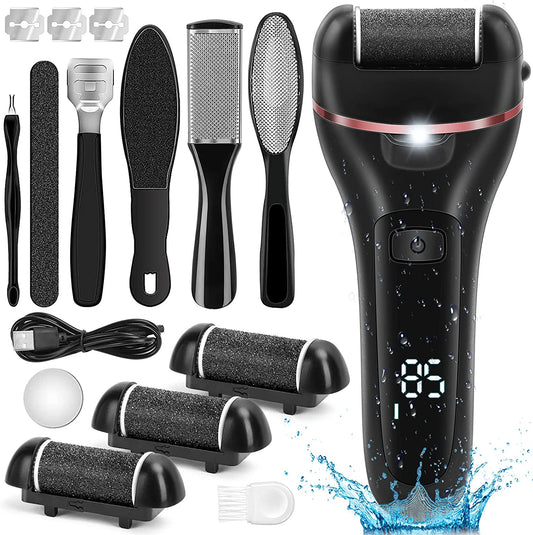 Electric Callus Remover for Feet, 2 Speed Electric Foot File, Rechargeable Foot Scrubber Pedicure Kit for Cracked Heels and Dead Skin with 3 Roller Heads.