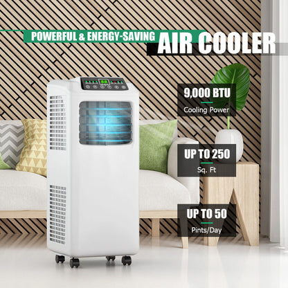 9000 BTU Portable Air Conditioner with Built-In Dehumidifier and Remote Control