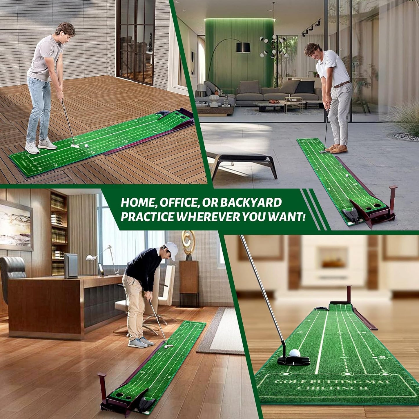 Golf Putting Mat for Indoors - Putting Green with 3 Tracks & Automatic Ball Return, Golf Training Equipment for Mini Game & Golf Pratice at Home or in Office, Gift for Golfer/Golf Lovers/Man