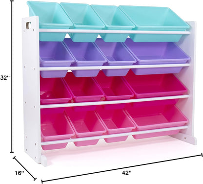 , White/Blue/Pink/Purple Extra-Large Toy Organizer, 16 Storage Bins