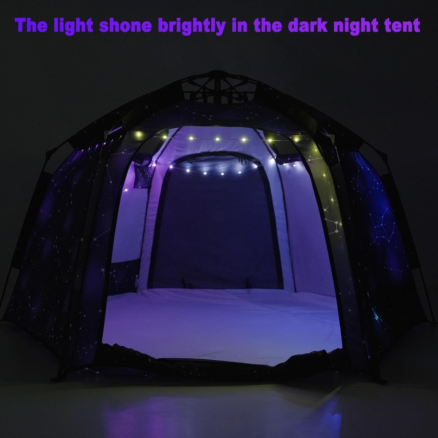 Portable Hexagon Kids Play Tent with LED Strip Lights Indoor Children Play House Easy Set-Up Space Tent Dream Tent for Night.4-5 Person Large Tent & Birthday Gifts