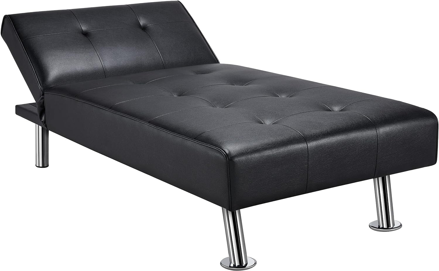 Faux Leather Sofa Bed Sleeper Convertible Futon Sofa Modern Recliner Couch Daybed with Chrome Metal Legs for Living Room Black