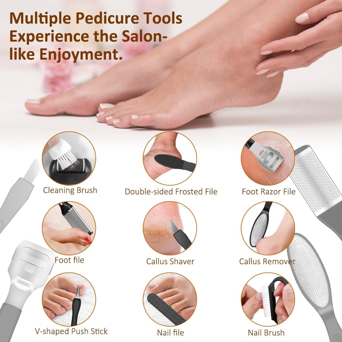 Electric Callus Remover for Feet,Rechargeable Foot File Hard Skin Remover,Waterproof 14 In1 Professional Pedicure Kit for Cracked Heels &Dead Skin,With 3 Roller Heads 2 Speed, Battery Display