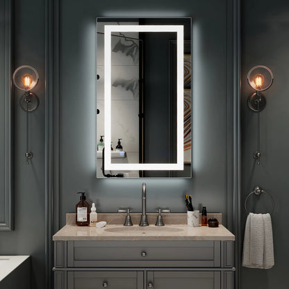 Wall Mounted Lighted Vanity Mirror LED Bathroom Mirror anti Fog and IP67 Waterproof, Rectangle 40"X24" Silver - Design By Technique