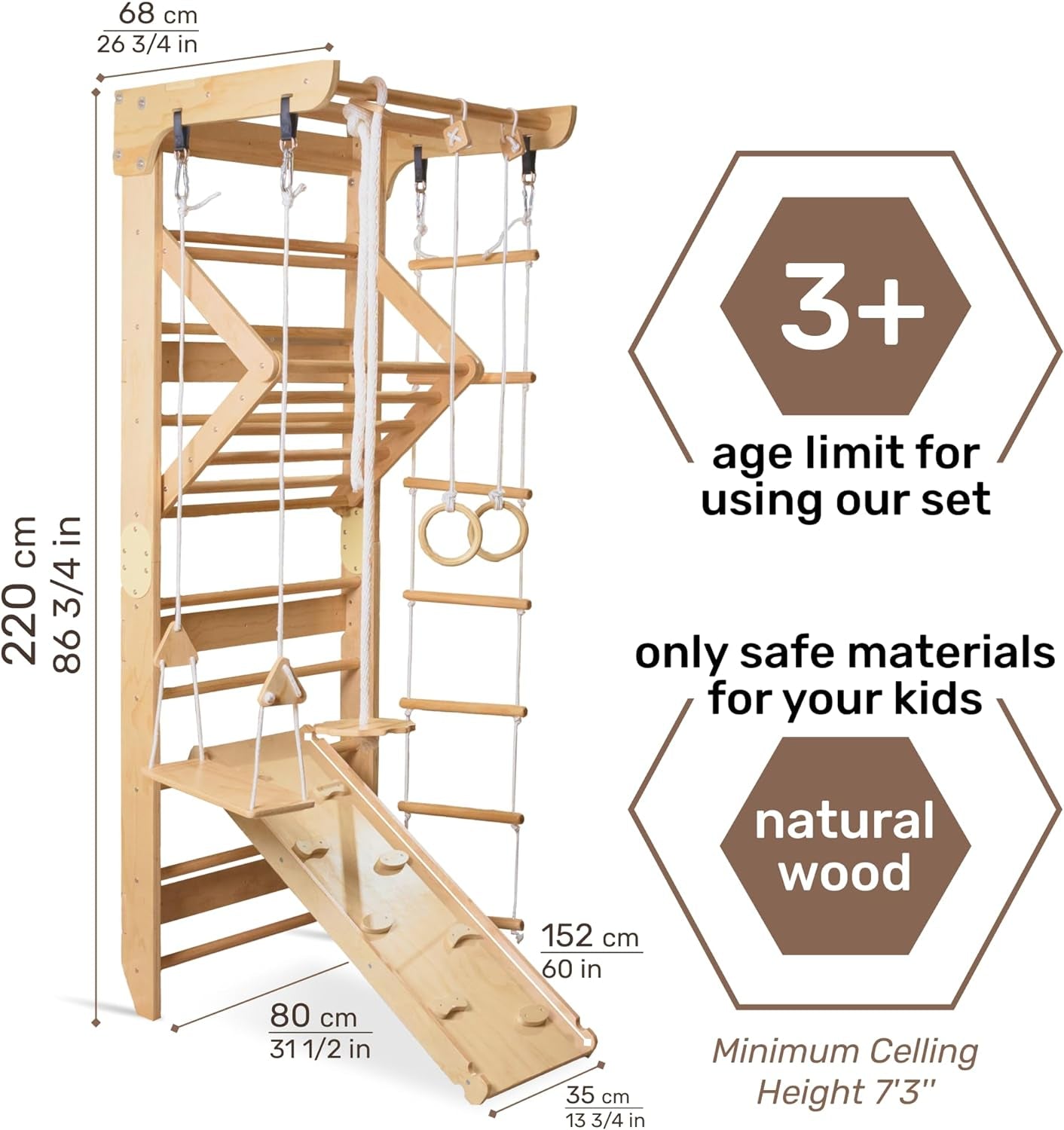 Wooden Swedish Ladder Wall Set – Kids Stall Bars for Exercise – Kids Swedish Gymnastic Wall Gym – Wood Stall Bar Gymnastics Playground – Best Gym for All Family