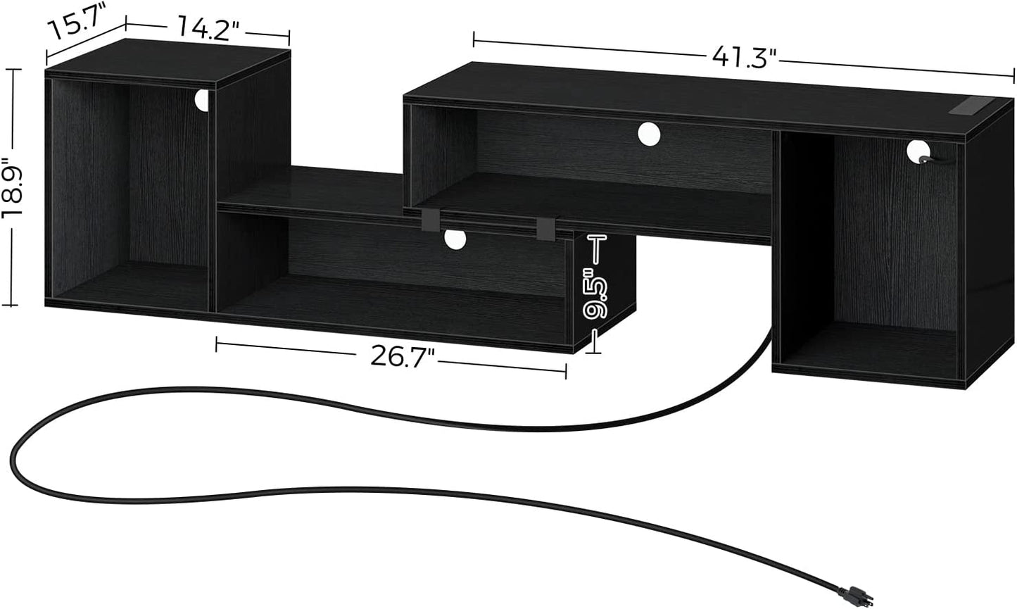 Deformable TV Stand with LED Strip & Power Outlets, Modern Entertainment Center for 45/50/55/60/65/70 Inch Tvs, Gaming Media 2 Pieces Console Cabinet, Black