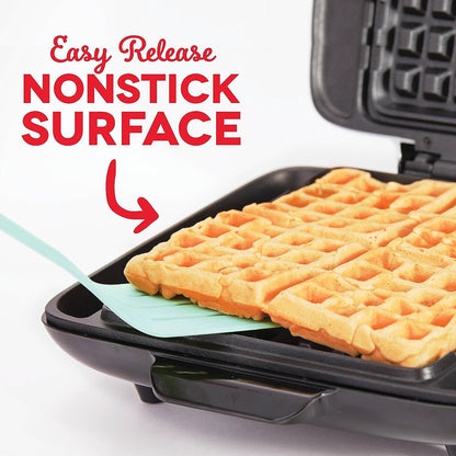 Deluxe No-Drip Belgian Waffle Iron Maker Machine 1200W + Hash Browns, or Any Breakfast, Lunch, & Snacks with Easy Clean, Non-Stick + Mess Free Sides, Red - Design By Technique