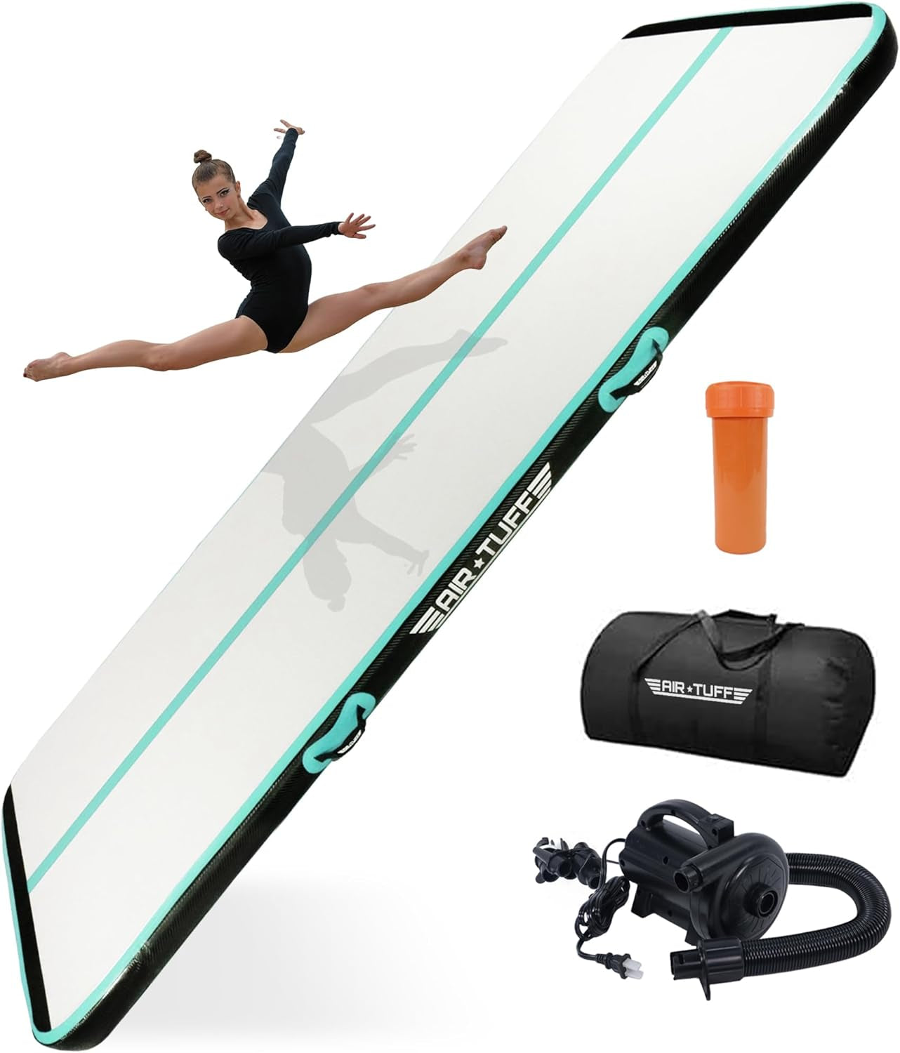 Inflatable Gymnastics Mat | Air Tumbling Track with Electric Pump for Home Gym, Yoga, Cheer, Gymnastics Equipment | Includes Mat Bag | Perfect for Kids and Adults, Indoor and Outdoor Use