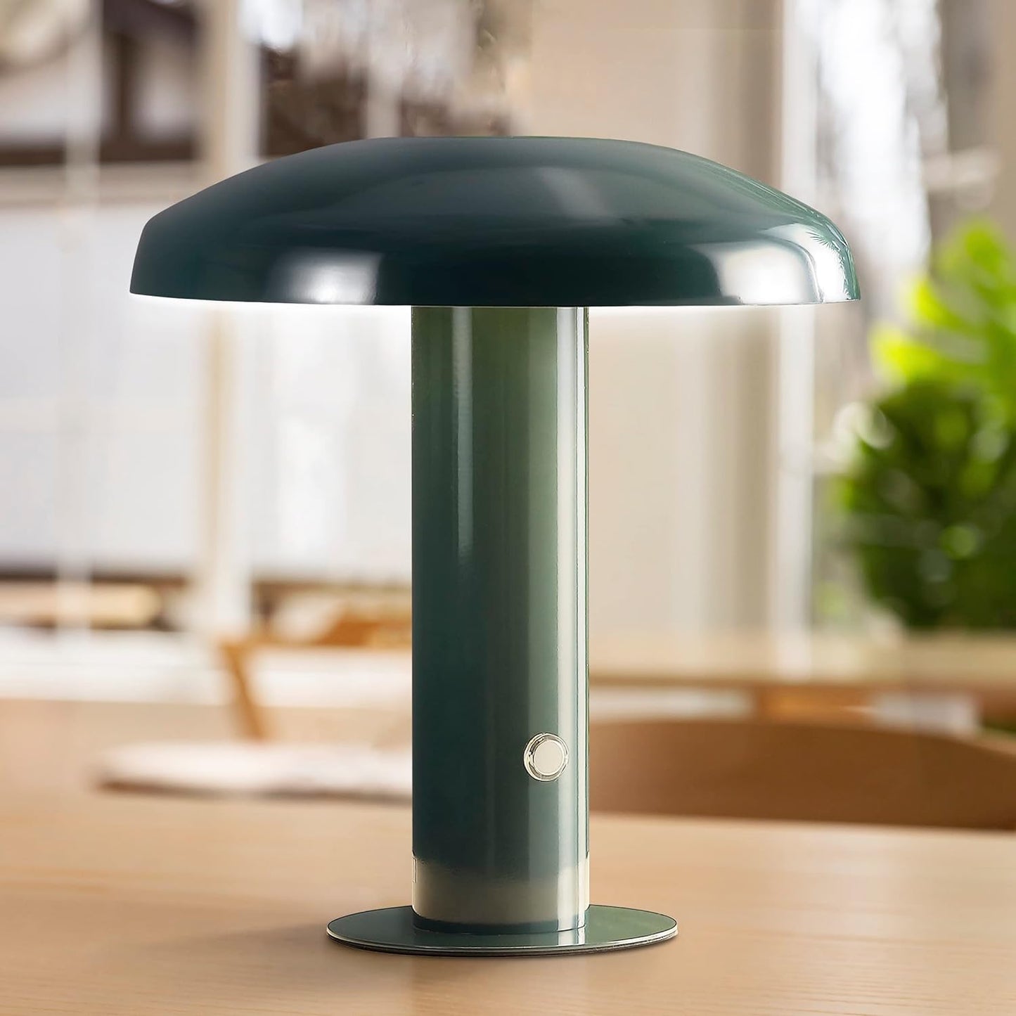 JYL7114D Suillius 11" Contemporary Bohemian Rechargeable/Cordless Portable Iron Integrated LED Mushroom Table Lamp Modern, Coastal Bedside Desk Nightstand Lamp, Forest Green