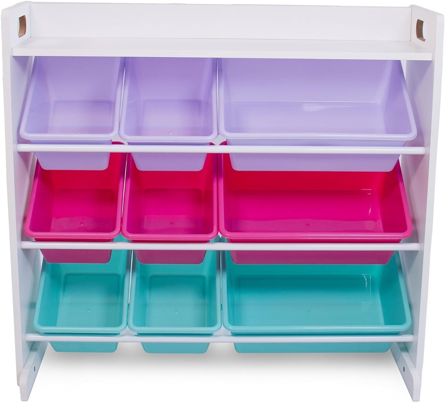 , White/Pink/Purple/Aqua Forever Toy Organizer with Shelf and 9 Storage Bins