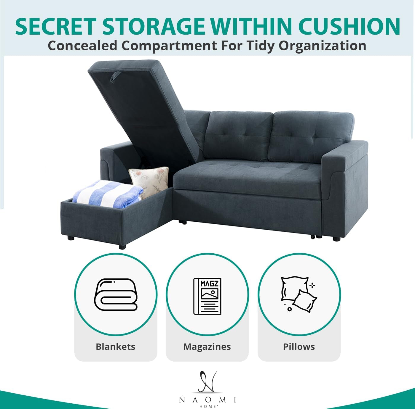 Transform Any Space: Sleeper Sectional Sofa with Convertible Sofa Bed & Inviting Chaise. Find Tranquil Comfort with Stress-Relieving Design & Durable Cushions - Dark Gray/Velvet