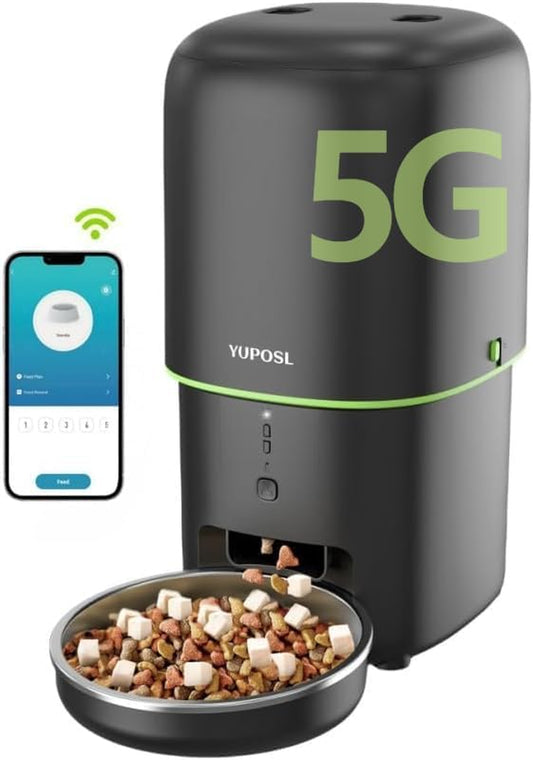 5G Wifi Automatic Cat Feeders Easy to Use - 2L/4L Cat Food Dispenser, Automatic Timed Cat Feeder with Dual-Band Wifi APP Control for Remote Feeding, Easy to Clean Also for Dogs