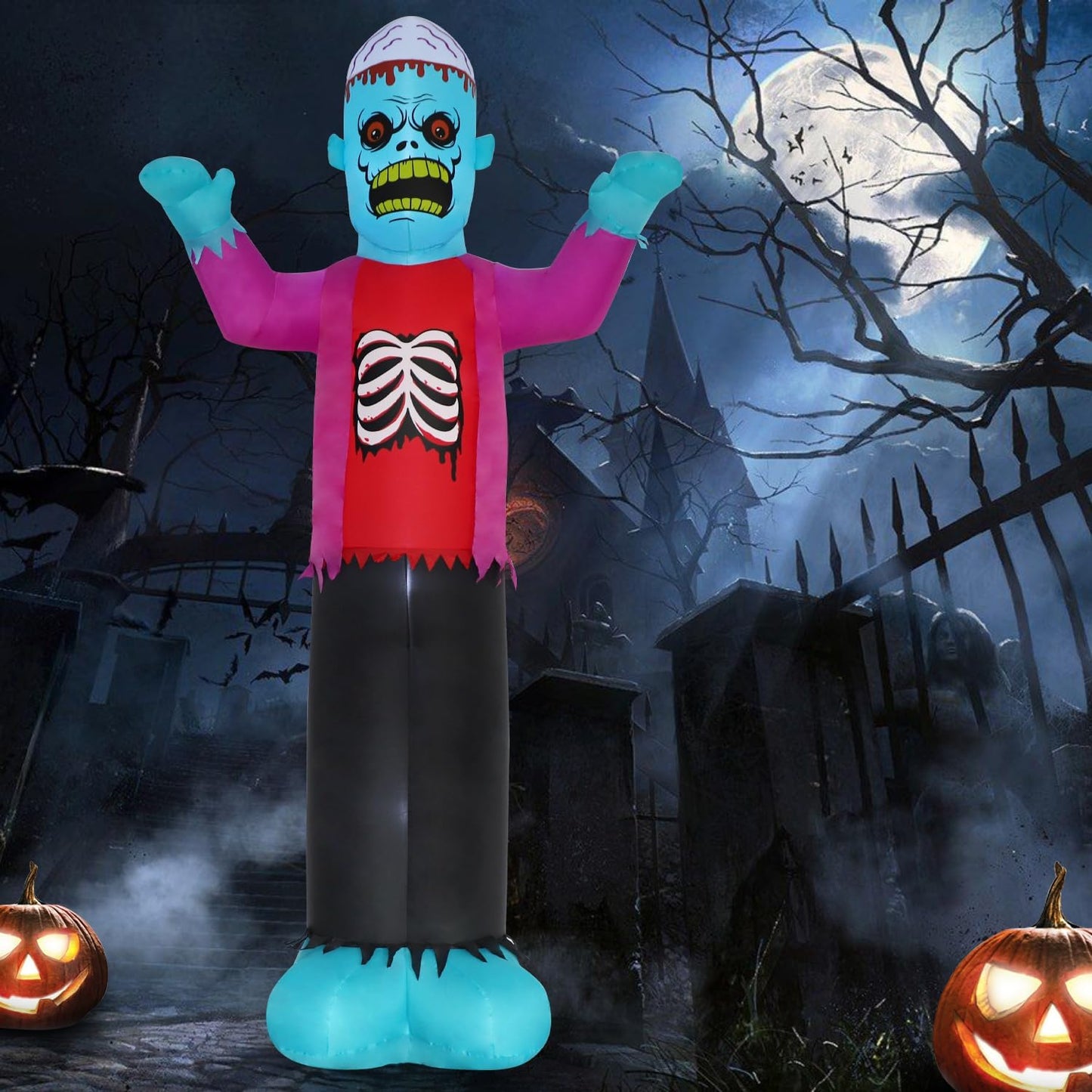 12Ft Blue Zombie Halloween Outdoor Inflatable Decoration, Creepy Skeleton Zombie with LED Lights, Holiday Inflatable Decoration for Outdoor Patio, Garden, Lawn