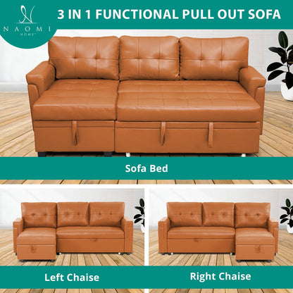 Transform Any Space: Sleeper Sectional Sofa with Convertible Sofa Bed & Inviting Chaise. Find Tranquil Comfort with Stress-Relieving Design & Durable Cushions - Caramel,Air Leather