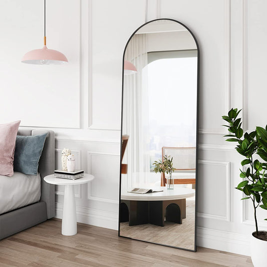 Arched Full Length Mirror, 64"X21" Free Standing Floor Mirror, Modern Full Body Mirror with Stand, Wall Mirror with Aluminum Alloy Frame for Bedroom,Living Room,Black - Design By Technique