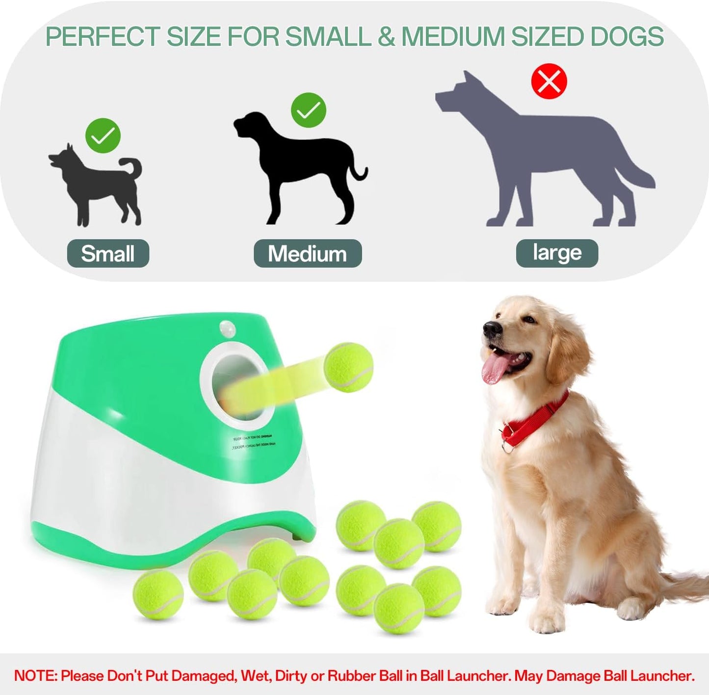 Automatic Dog Ball Launcher, with 12 Tennis Ball 3 Adjustable Distances Settings, Rechargeable Ball Laucher for Dogs,Interacive Dog Toys Indoor Outdoor Thrower Machine Perfect for Small Dogs