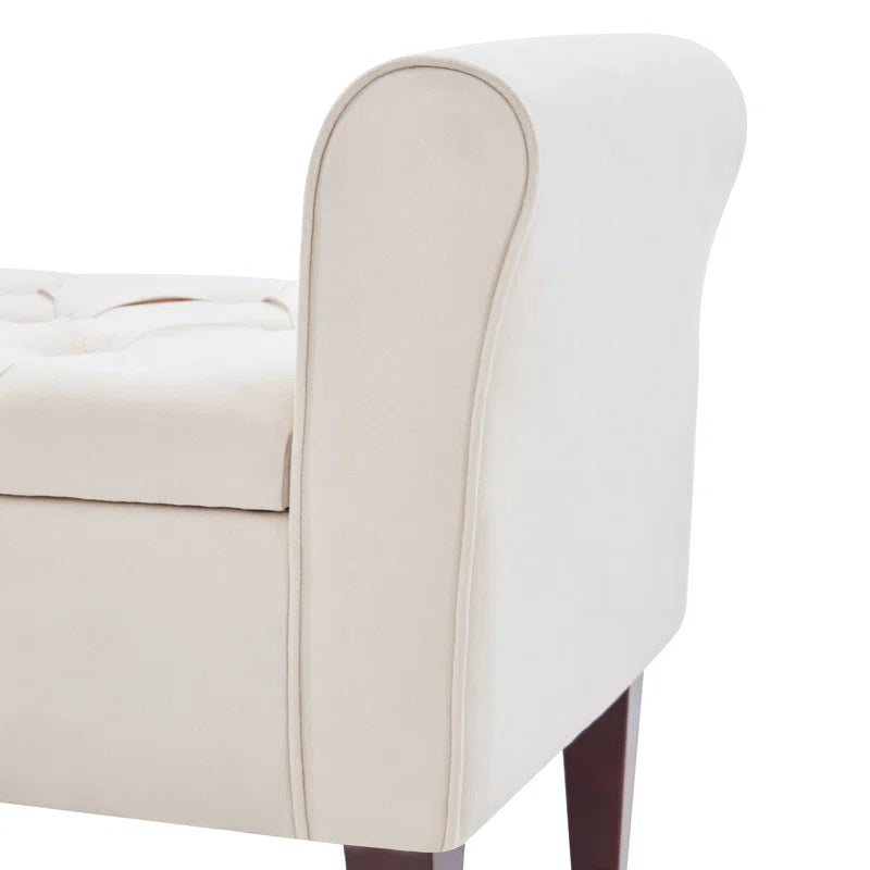 Polyester Upholstered Storage Bench with Tufted Flip Top and Wooden Legs