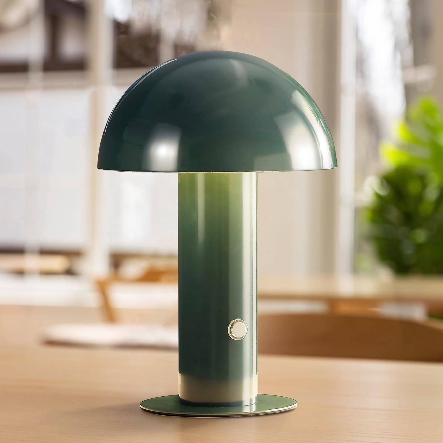 JYL7115D Boletus 10.75" Contemporary Bohemian Rechargeable/Cordless Portable Iron Integrated LED Mushroom Table Lamp Modern, Coastal Bedside Desk Nightstand Lamp, Forest Green