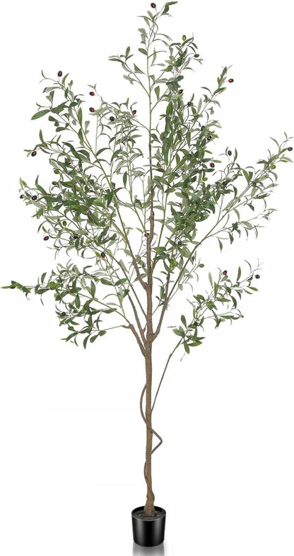 Faux Olive Tree 7Ft, Tall Fake Olive Tree with Large Olive Branches and Fruits, Artificial Olive Tree Indoor for Modern Home Office House Living Room Decor