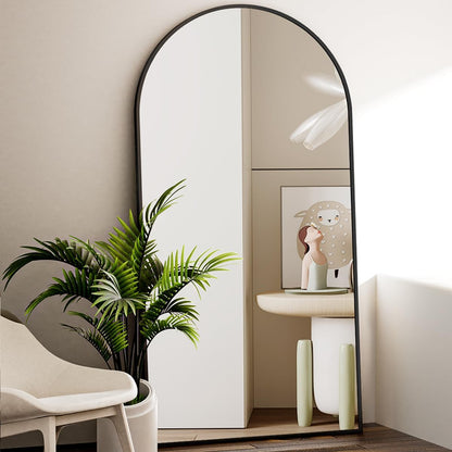 Oversized Arched Full Length Mirror, 76" X 34" Arch Floor Mirror with Stand, Aluminum Alloy Frame Full Body Mirror for Bedroom Bathroom Living Room, Black - Design By Technique