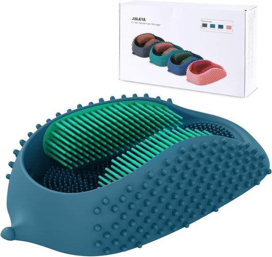 Lu-Lala Shower Foot Scrubber - Portable Manual Foot Massager Cleaner Care for Soothe Feet Neuropathy Achy, Improve Foot Circulation - Wet and Dry Use (Blue-Green)