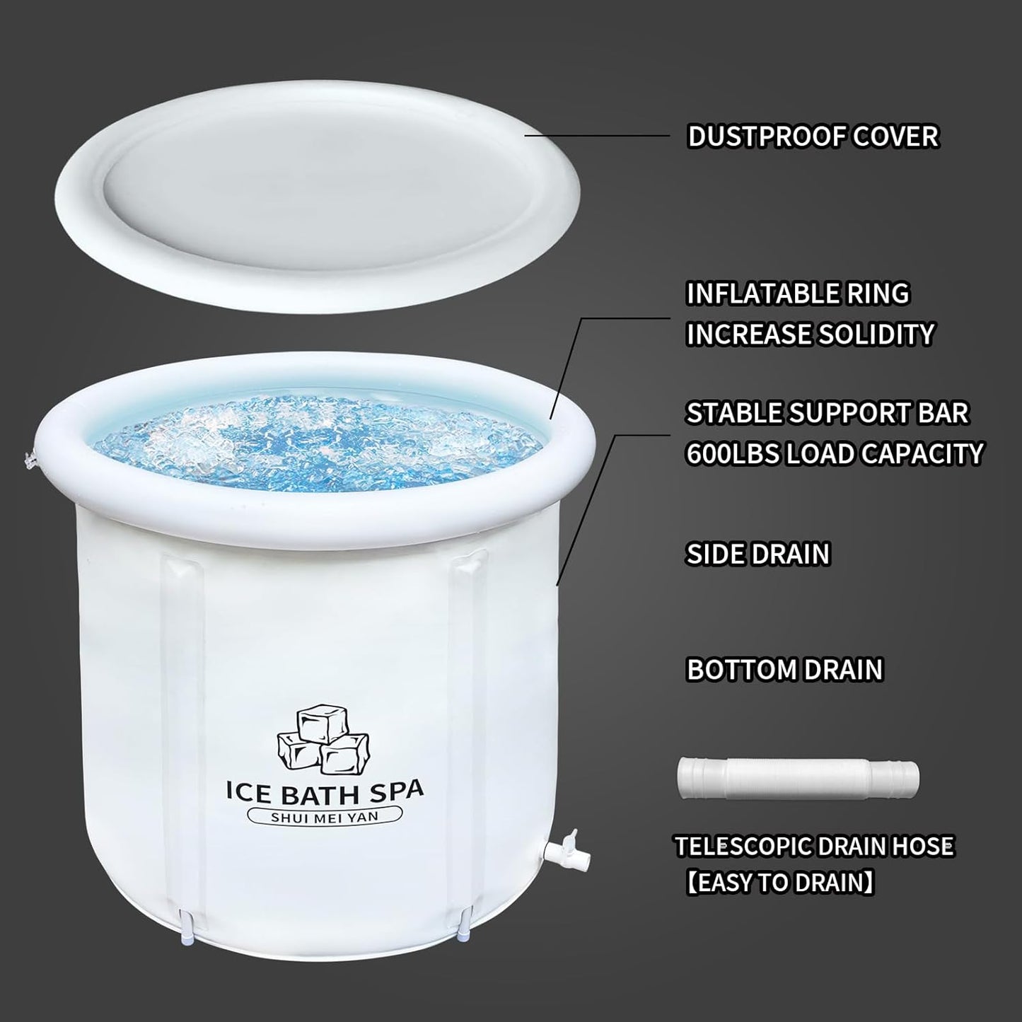 Large Ice Bath Tub Outdoor with Cover Portable Bathtub Athletes Cold Water Therapy Tub for Recovery Cold Plunge Tub Ice Barrel Ice Bath Tub (8219 White with Cover-29.5"Φ X 29.5"H)