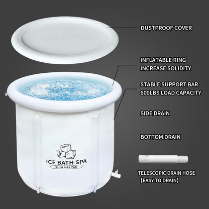 Large Ice Bath Tub Outdoor with Cover Portable Bathtub Athletes Cold Water Therapy Tub for Recovery Cold Plunge Tub Ice Barrel Ice Bath Tub (8219 White with Cover-29.5"Φ X 29.5"H)