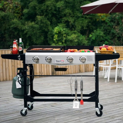 4-Burner GD401 Portable Flat Top Gas Grill and Griddle Combo with Folding Legs