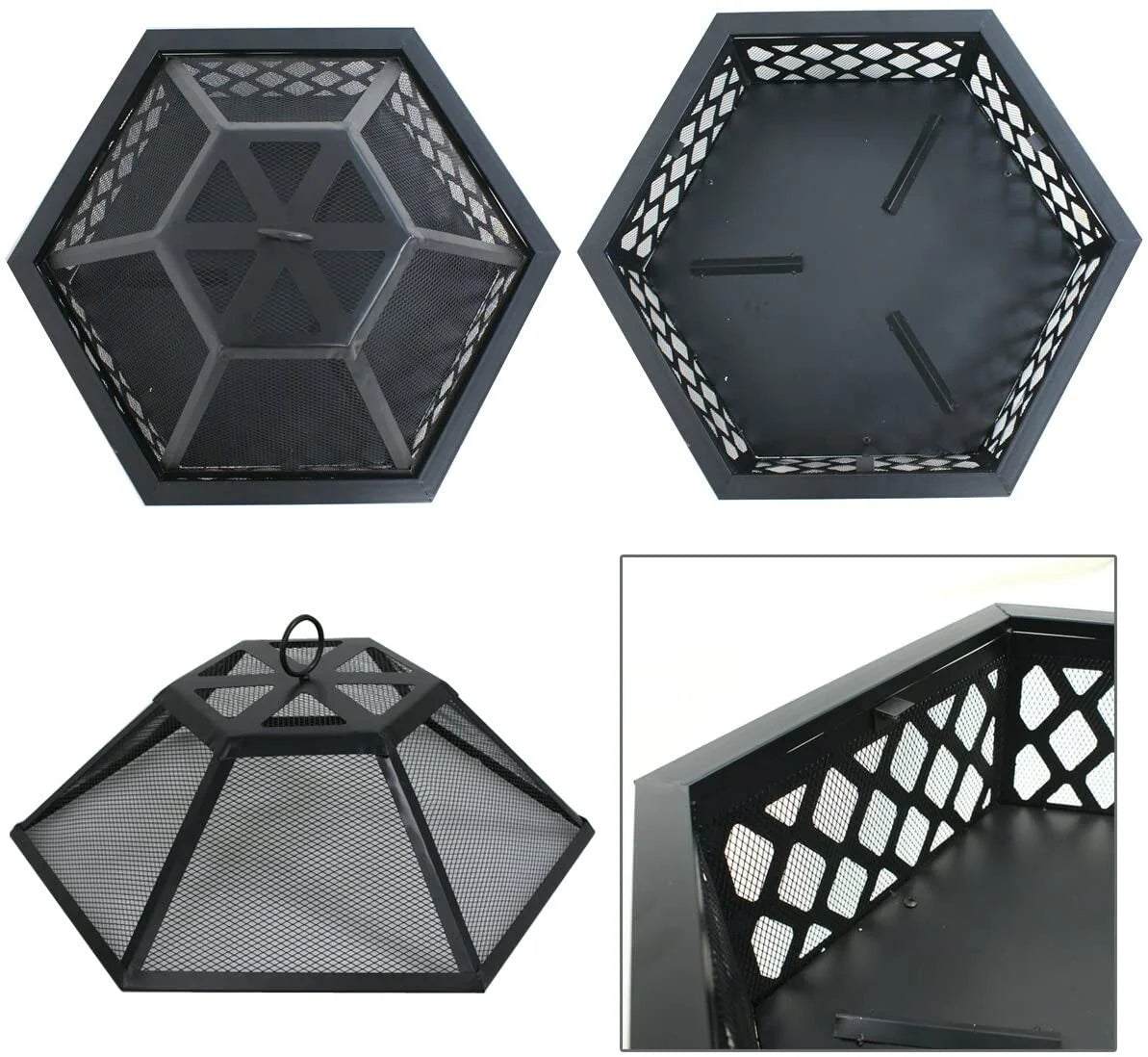 24" Hexagon Wood Bronze Finish Steel Fire Pit - Design By Technique