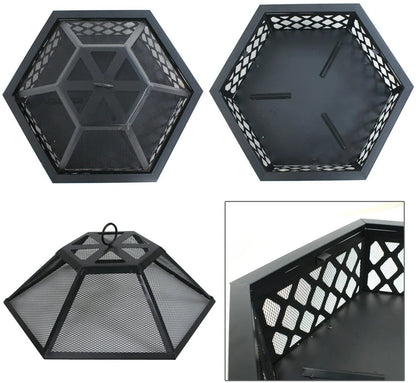 24" Hexagon Wood Bronze Finish Steel Fire Pit - Design By Technique