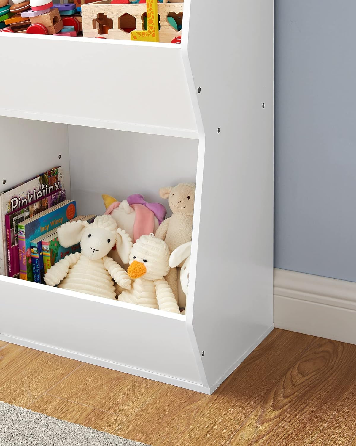 3 Shelves Toy Storage Organizer, with Compartments, Shelves and Fabric Bins, for Kids Room, Playroom, White