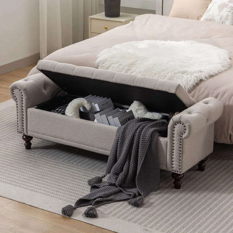 Polyester Blend Upholstered Storage Bench