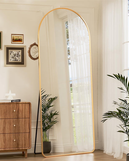 Full Length Mirror, 66"X23" Floor Mirror Freestanding, Floor Standing Mirror Full Body Mirror with Stand for Bedroom, Hanging Mounted Mirror for Living Room Cloakroom, Gold