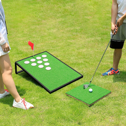 Golf Cornhole Game Set Combined Pong Game, Chipping Yard Game Boards with Chipping Mats & Golf Balls for Tailgate, Ideal Gift for Family, Golfer and Friends