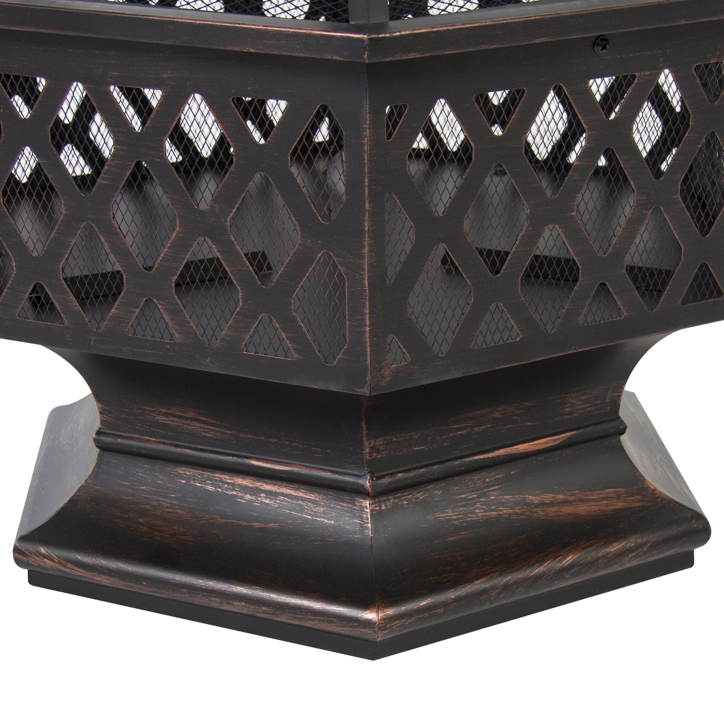 24" Hexagon Wood Bronze Finish Steel Fire Pit - Design By Technique