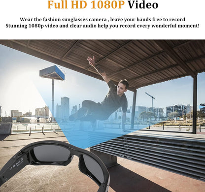 Camera Sunglasses, Bluetooth Sunglasses Full HD 1080P Video Camera Glasses with UV Protection Polarized Lens for Outdoor and Travel