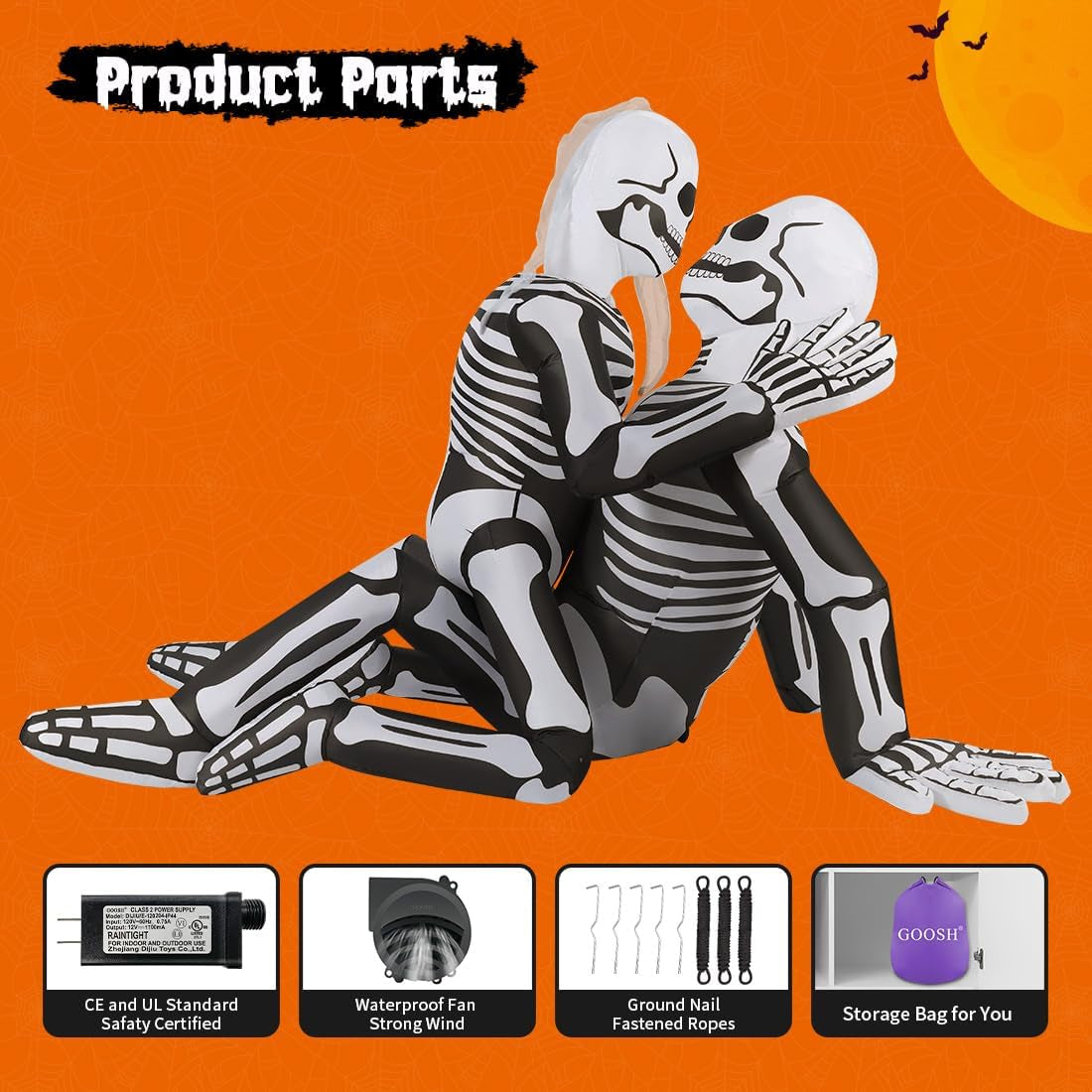 6.5 FT Long Halloween Inflatables Skeleton Outdoor Decorations Blow up Yard Cuddling Couple Lovers with Built-In Leds for Garden Lawn Indoor Party Decor