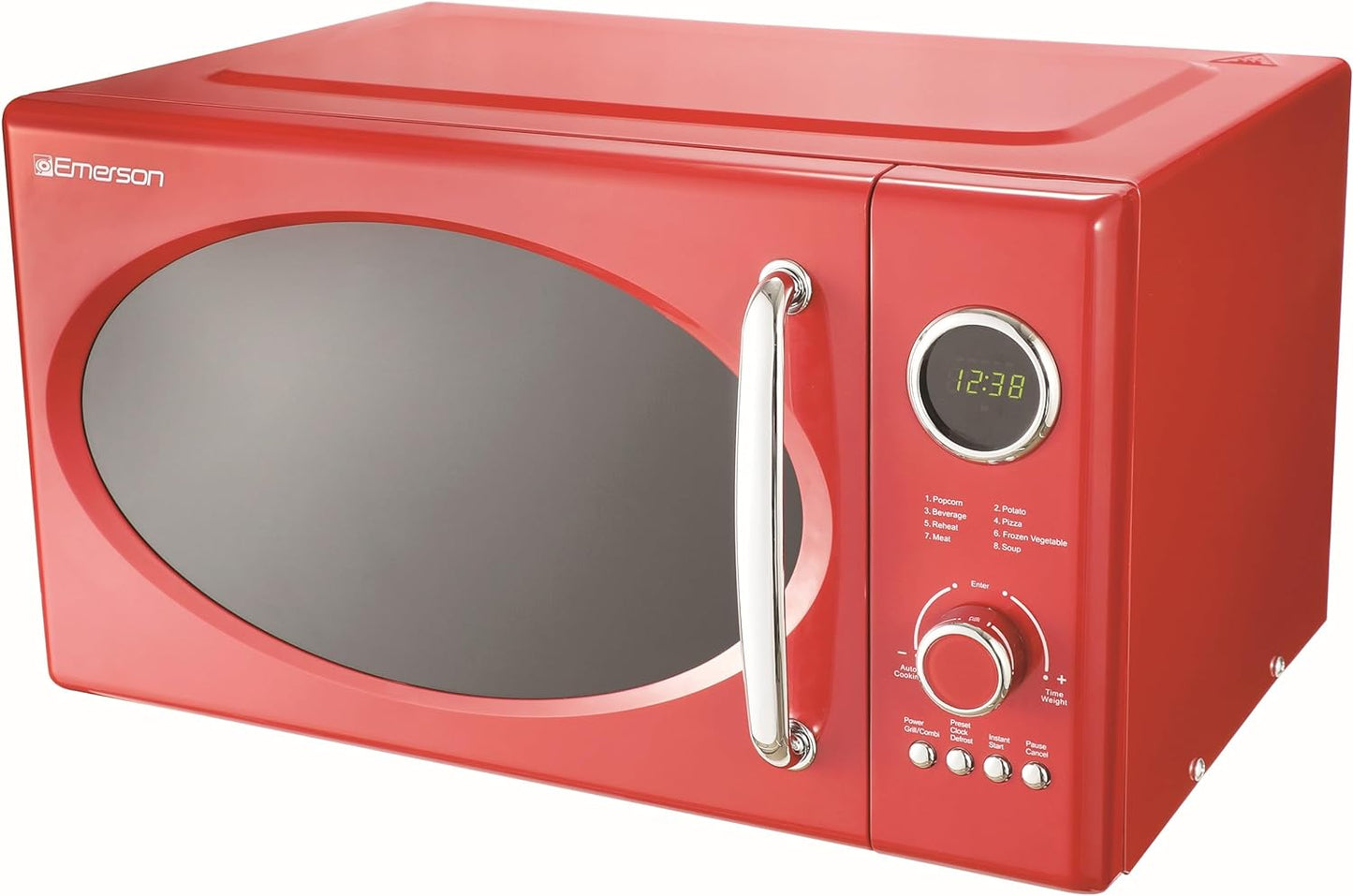 MWRG0901RD Retro Compact Countertop 800W Microwave Oven with 1,000W Grill Function, LED Display 5 Power Levels, 8 Auto Menus, Glass Turntable and Child Safe Lock, 0.9 Cu. Ft, Red