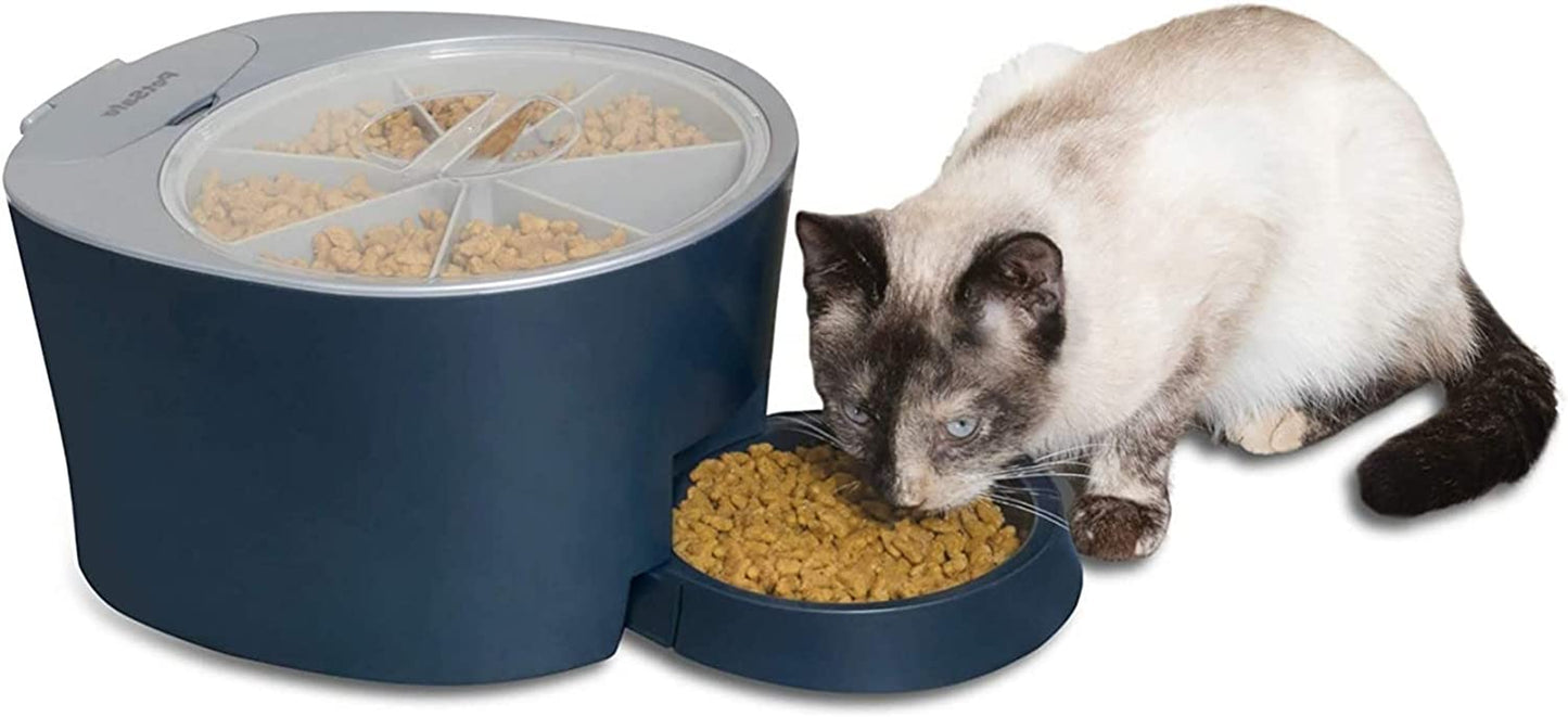 6 Meal Automatic Cat Feeder - Programmable Pet Food Dispenser for Cats and Small Dogs - Dry Kibble or Semi-Moist Pet Food, Slow Feed Portion Control, Tamper-Resistant