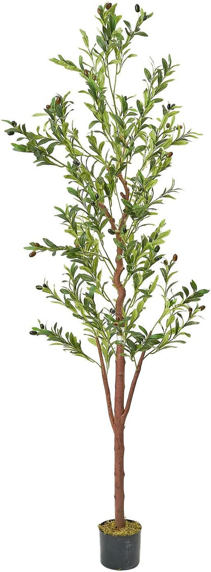 Artificial Olive Tree 7Ft,Fake Faux Olive Tree with Natural Wood Trunk and Realistic Leaves and Fruits,Olive Fruits Artificial Tree for Modern Home Office Living Room Decor Indoor