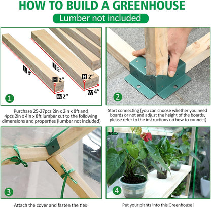 Walk in Greenhouse, 8X6Ft Green House for Plants, Include Greenhouse Kit and Greenhouse PVC Cover, Portable Greenhouses for Outdoors Winter - Design By Technique