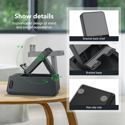 Presents for Men/Women, Cell Phone Stand with Wireless Bluetooth Speaker, 12H Time Display Unique Presents for Him, Husband, Boyfriend, Dad, Her, Wife, Mom, Cool Multi Functional Gadget (Crow Black)