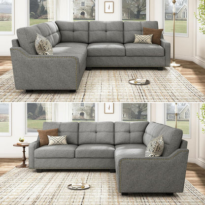 Convertible Sectional Sofa L Shaped Couch for Small Apartment Reversible Sectional Couch for Living Room,Light Grey