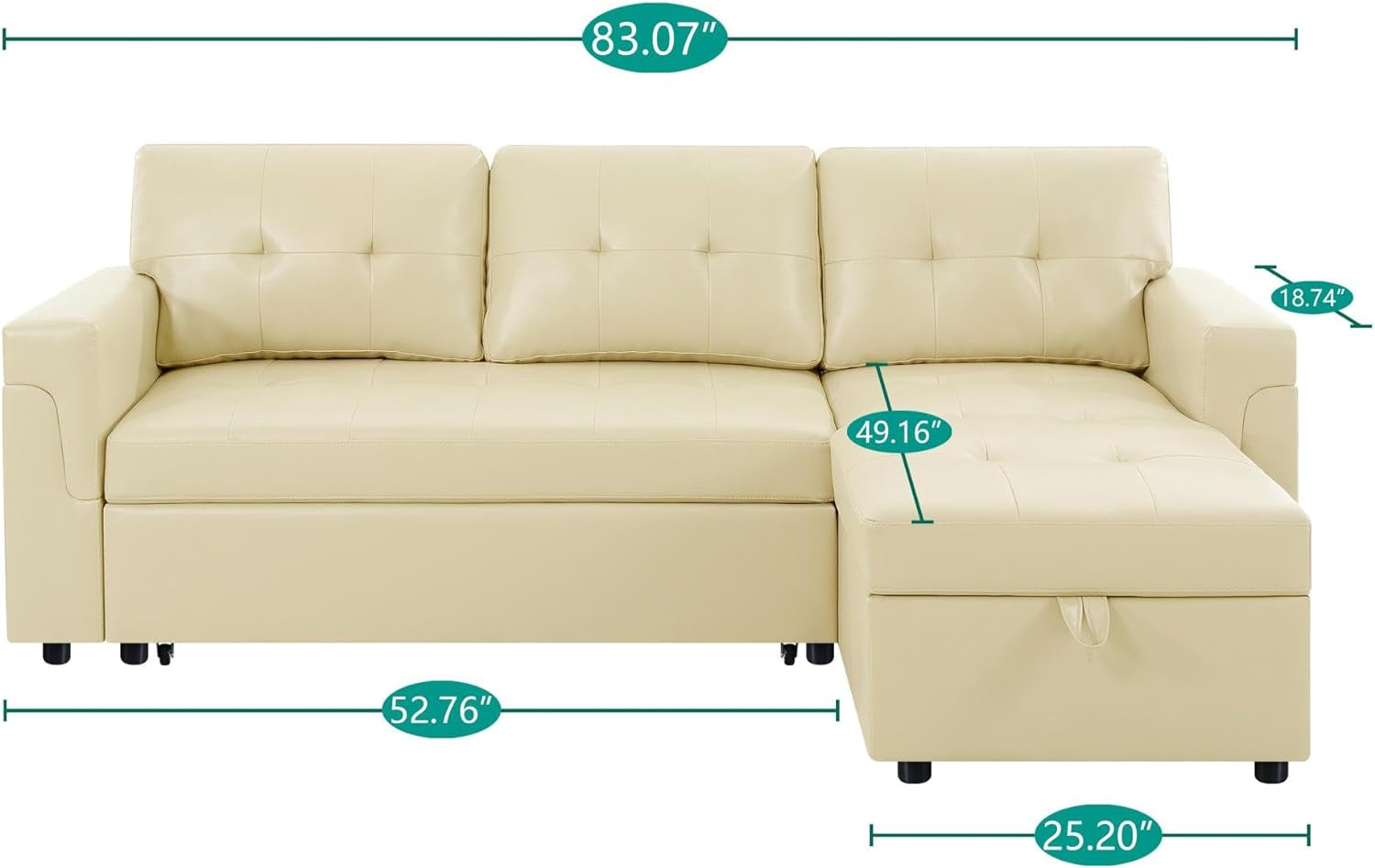 Transform Any Space: Sleeper Sectional Sofa with Convertible Sofa Bed & Inviting Chaise. Find Tranquil Comfort with Stress-Relieving Design & Durable Cushions - Cream/Air Leather