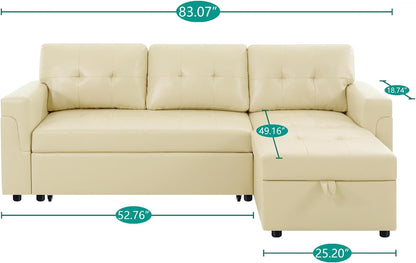 Transform Any Space: Sleeper Sectional Sofa with Convertible Sofa Bed & Inviting Chaise. Find Tranquil Comfort with Stress-Relieving Design & Durable Cushions - Cream/Air Leather