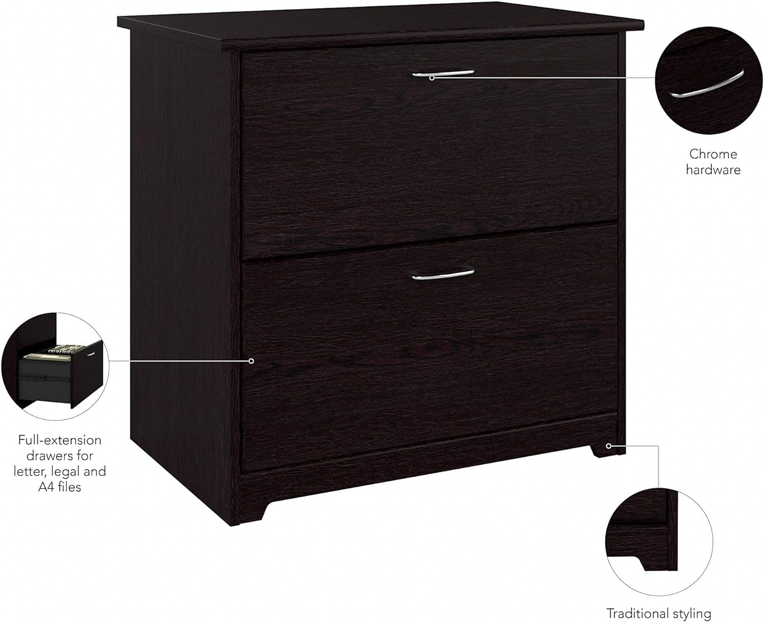 Bush Furniture Cabot 2 Drawer Lateral File Cabinet | Letter, Legal, and A4-Size Document Storage for Home Office, 32W, Espresso Oak - Design By Technique